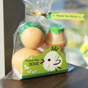 부활절 달걀 2구 받침 20개(비닐끈포함)-병아리(그린)